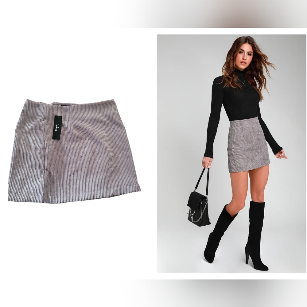 Lulu's Corduroy Mini Skirt Gray Preppy Coachella Women M